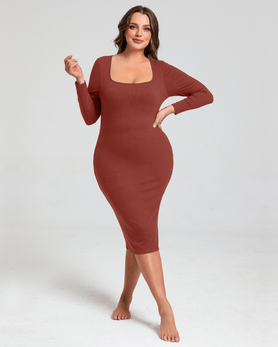 Langärmeliges Midi Shapewear Kleid