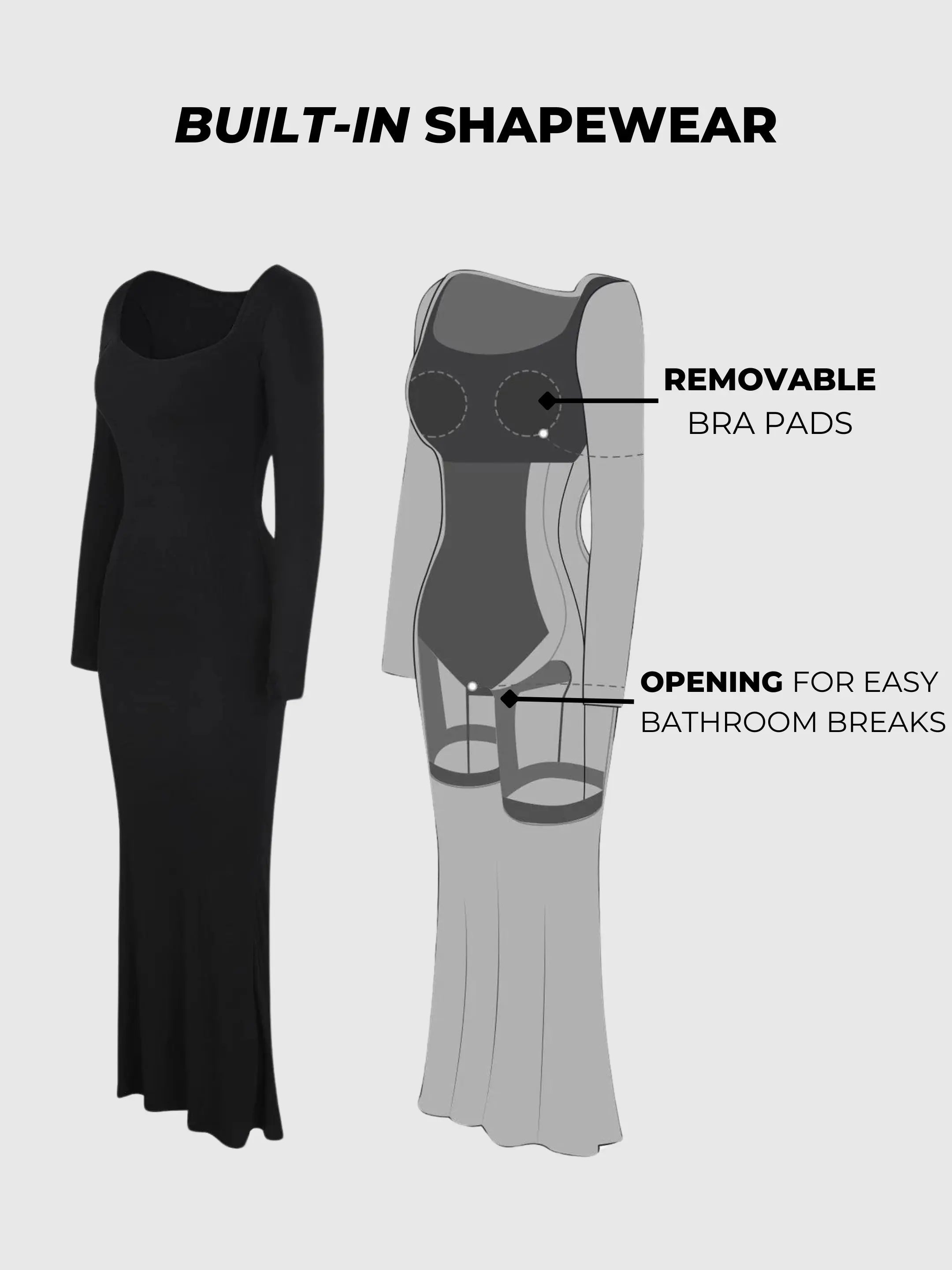 GC Maxi Shapewear-Kleid mit langen Ärmeln
