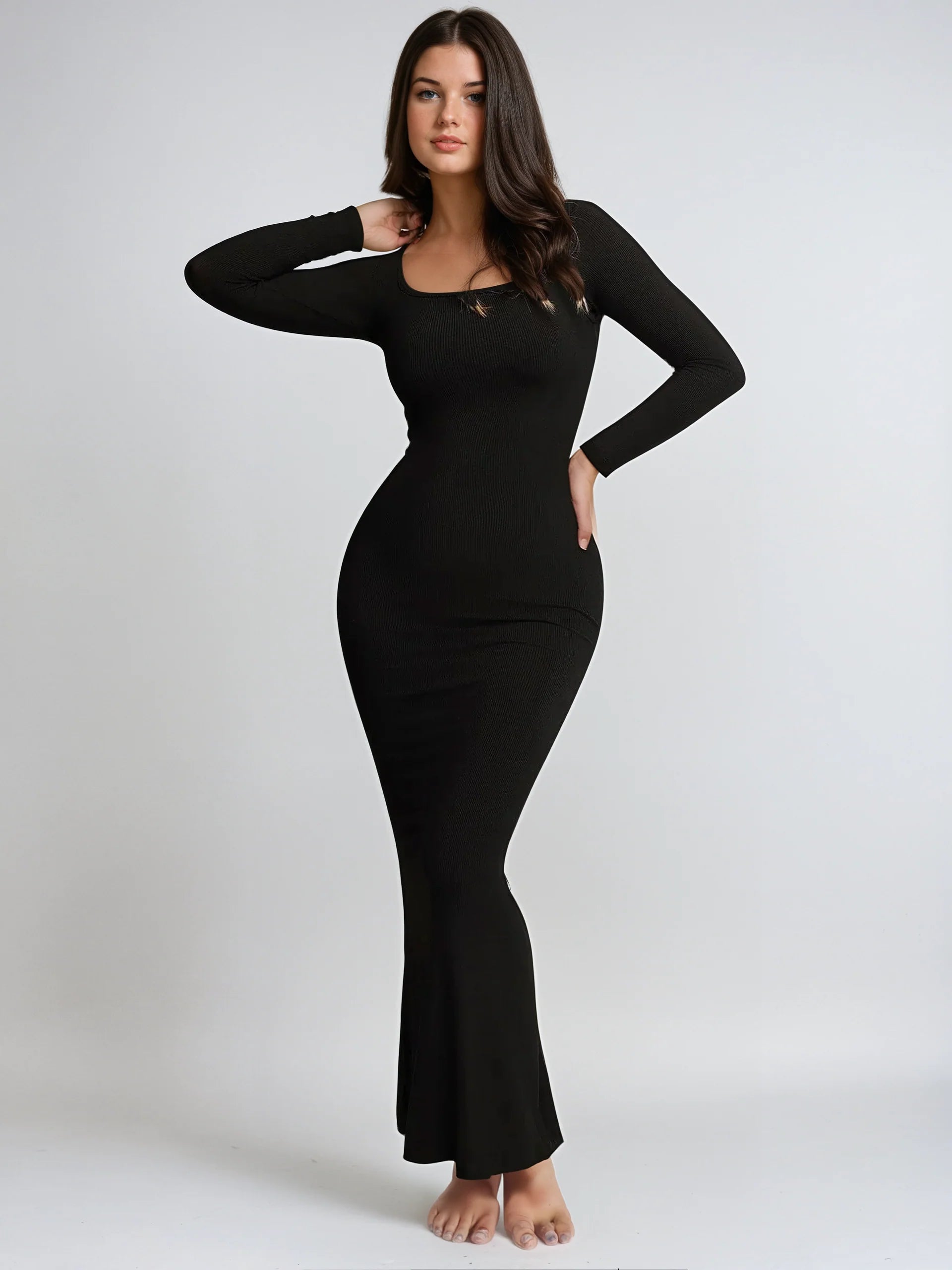 GC Maxi Shapewear-Kleid mit langen Ärmeln
